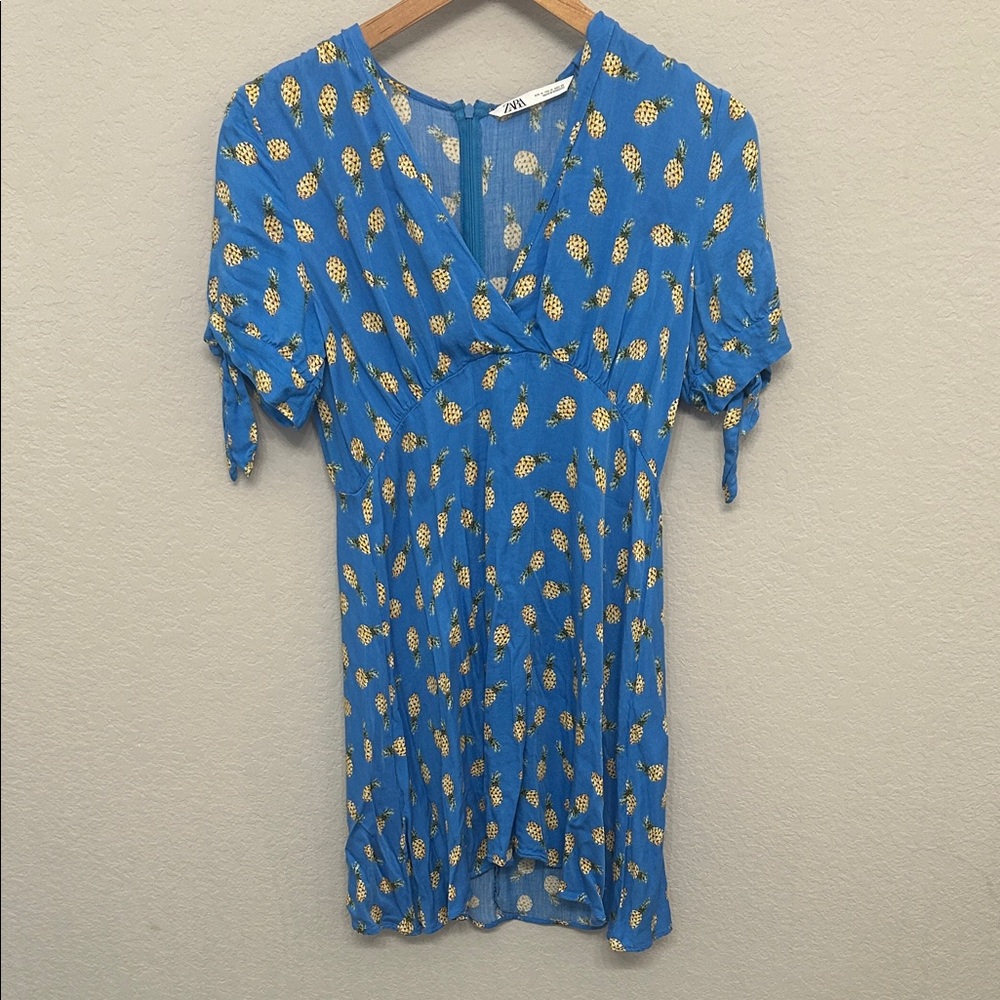 Zara Blue Dress with Yellow Pineapple Print